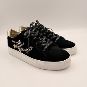 Karl Lagerfeld Paris Cate Lace-Up Sneakers Black Crystal Embellished Size 10